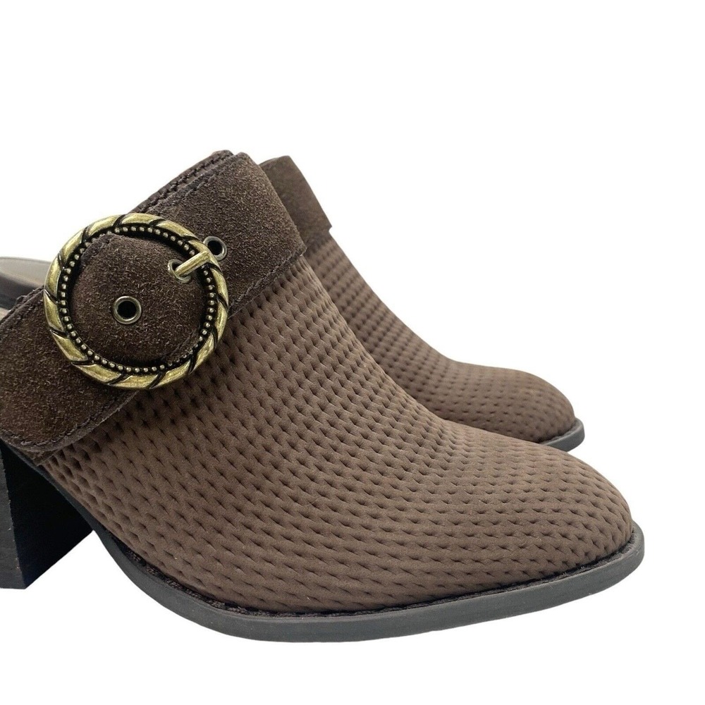 Reba Womens Size 7 Kaelyn Suede Leather Textured Slide Mule Booties Buckle Brown - Picture 3 of 12